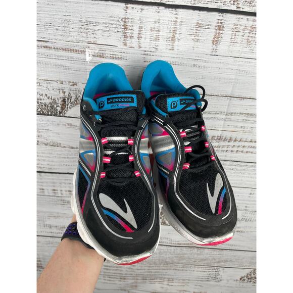 Brooks Pure Flow Tennis Shoes Active Women’s size 5 Black Pink Blue Athletic - Picture 3 of 11